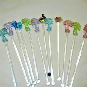 Set of 12 TROPICAL Drink Stirrers Sticks  PALM TREE FISH
